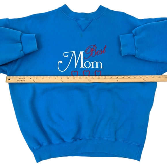 Vintage 80s 90s Best Mom Sweatshirt Embroidered Blue Womens XL Made in USA - Picture 10 of 12